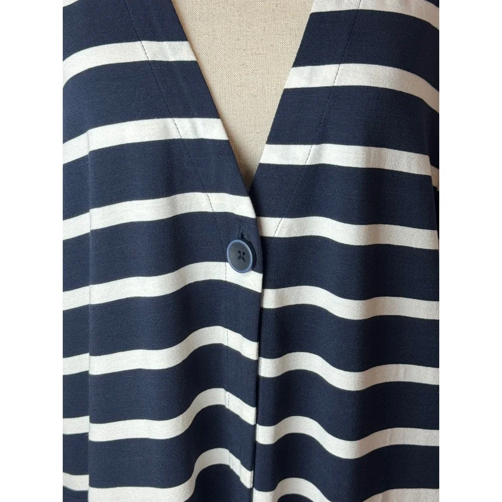 J Jill Jacket Women Small Navy Blue White Striped Jersey Knit‎ One Button Preppy